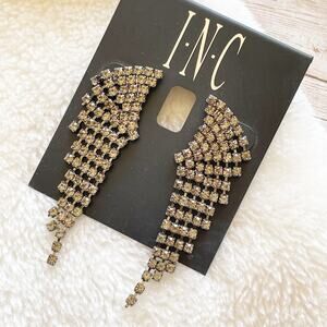 INC Crystal Burst Statement Drop Earrings Black Tone Rhinestones New